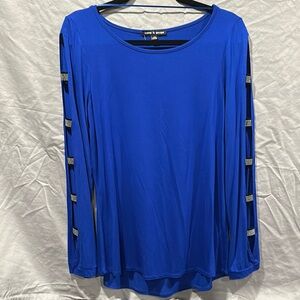Cable & Gauge Cobalt Blue Blouse with Studded Sleeves